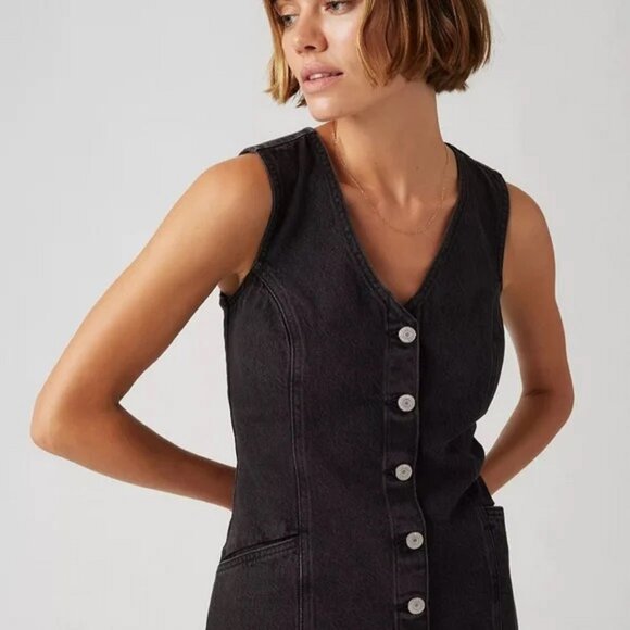 new BLACK Denim Levi's Women's Vianna Vest Dress in Size MEDIUM (new with tags) - Picture 7 of 7